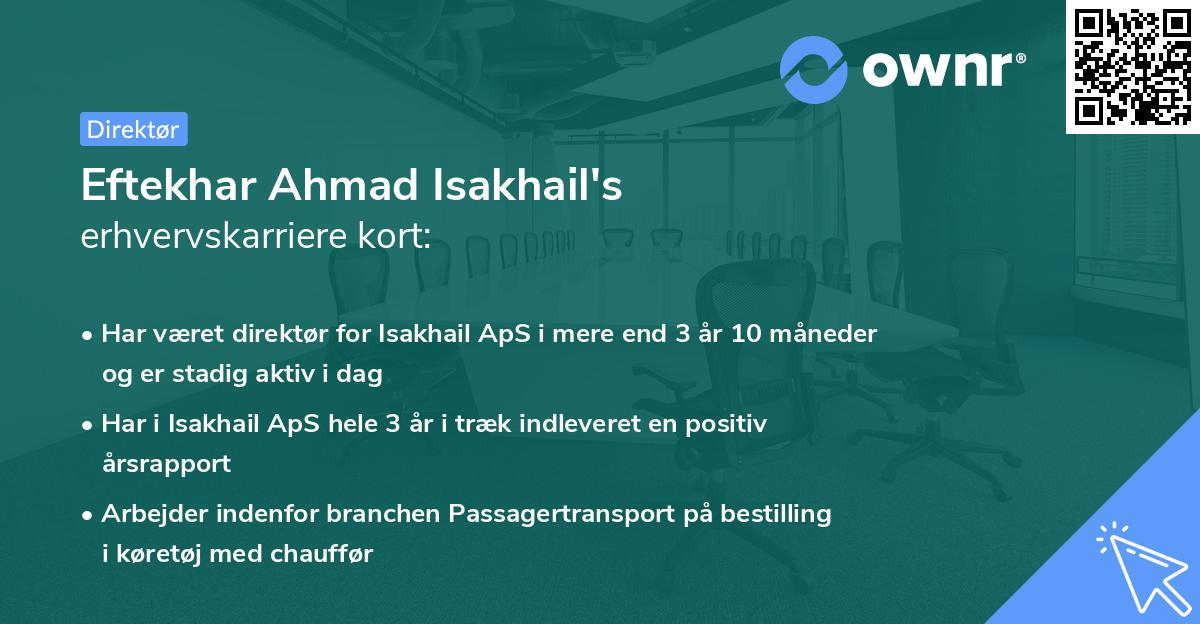 Eftekhar Ahmad Isakhail's erhvervskarriere kort