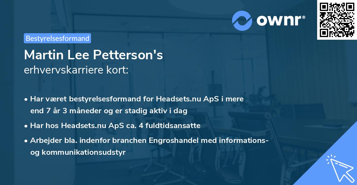 Martin Lee Petterson's erhvervskarriere kort