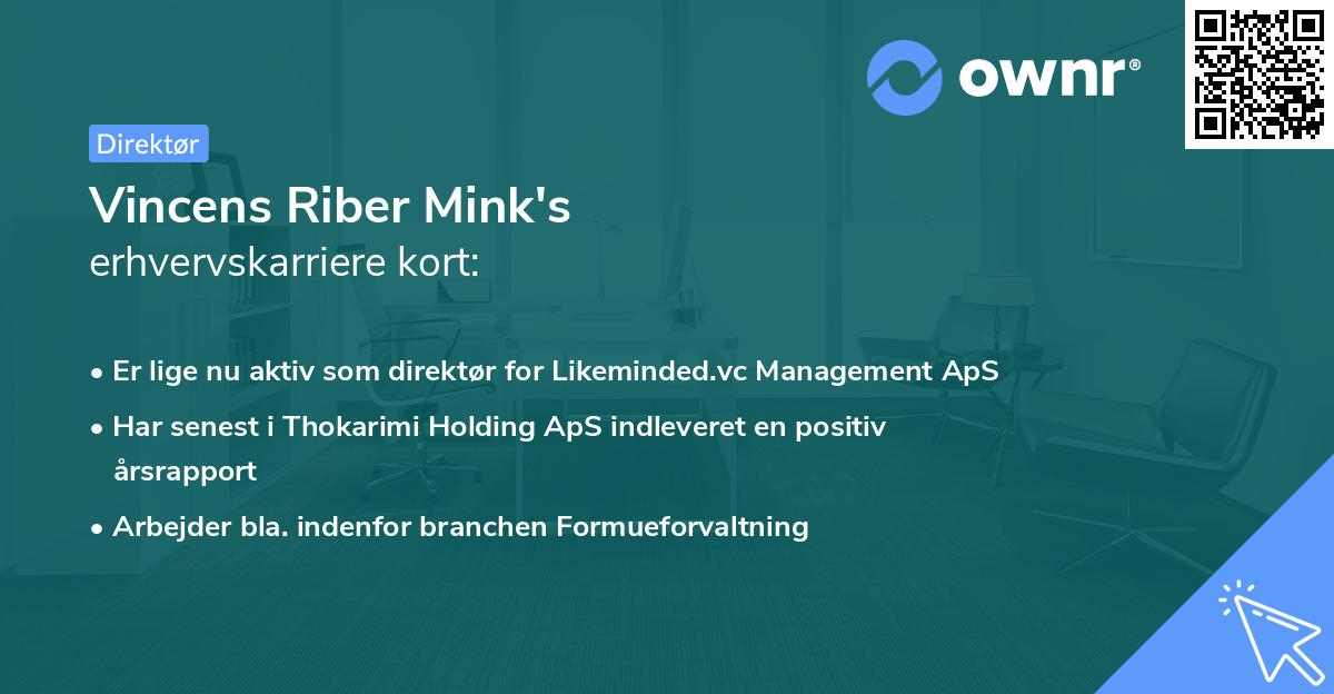 Vincens Riber Mink's erhvervskarriere kort