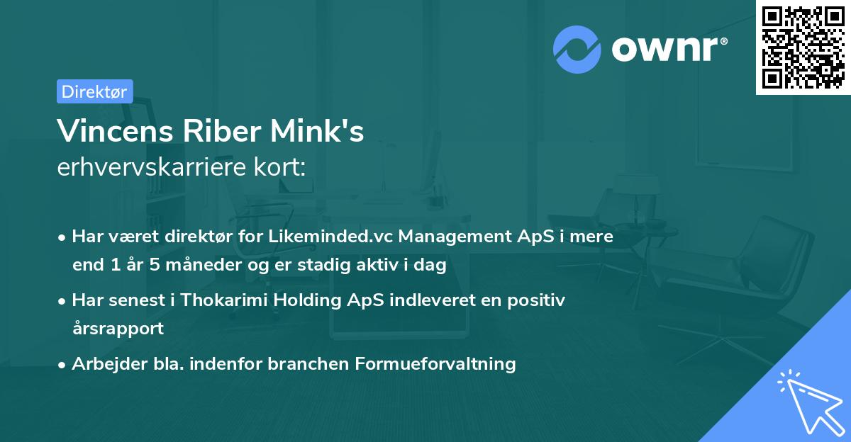 Vincens Riber Mink's erhvervskarriere kort