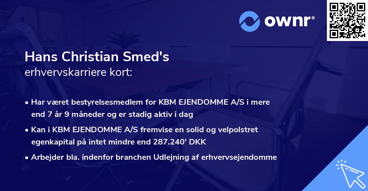 Hans Christian Smed's erhvervskarriere kort