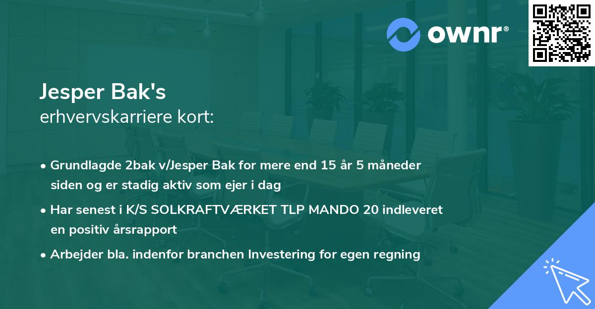 Jesper Bak's erhvervskarriere kort