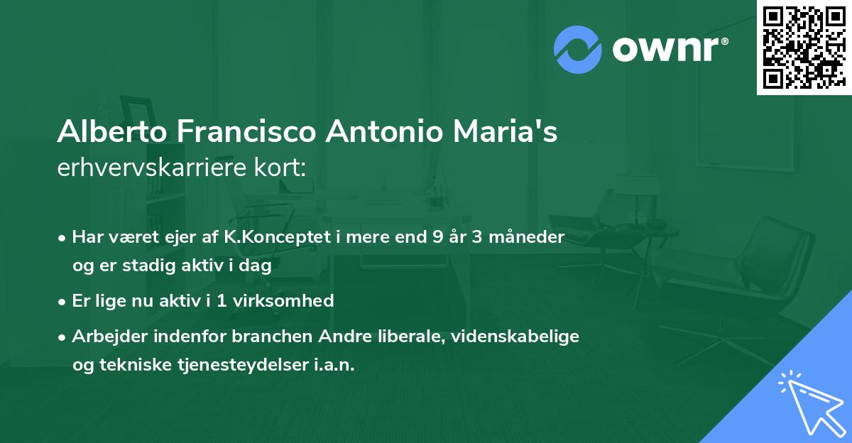 Alberto Francisco Antonio Maria's erhvervskarriere kort