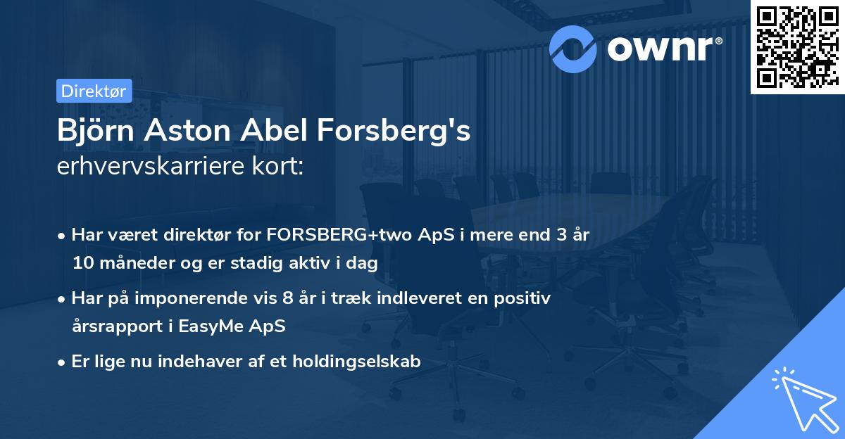 Björn Aston Abel Forsberg's erhvervskarriere kort