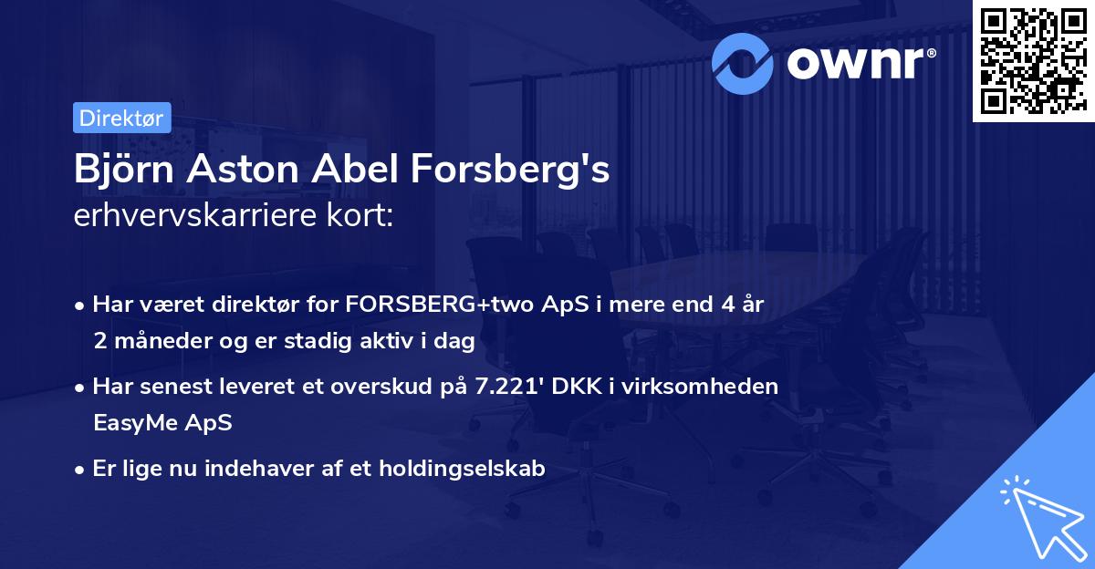 Björn Aston Abel Forsberg's erhvervskarriere kort