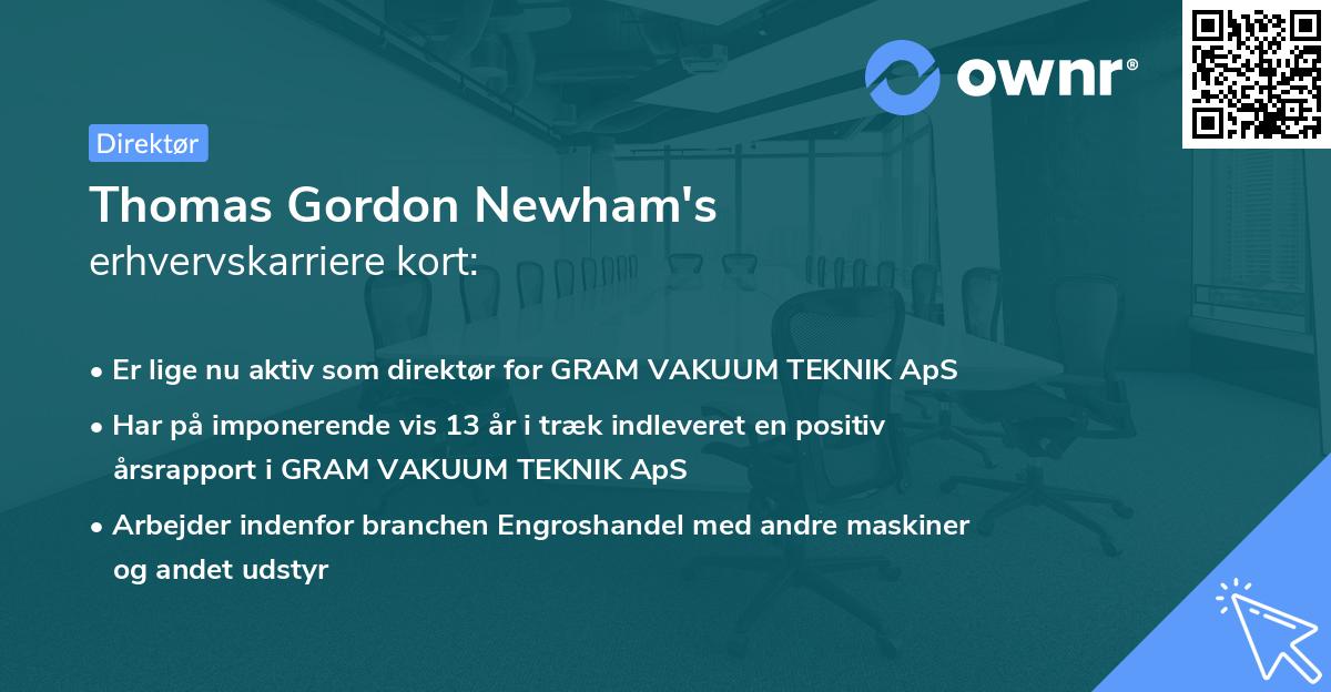 Thomas Gordon Newham's erhvervskarriere kort