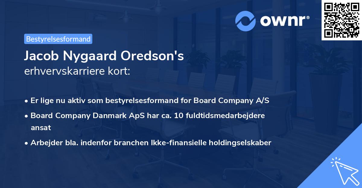 Jacob Nygaard Oredson's erhvervskarriere kort