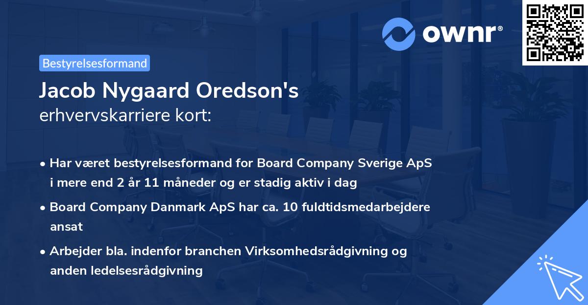 Jacob Nygaard Oredson's erhvervskarriere kort