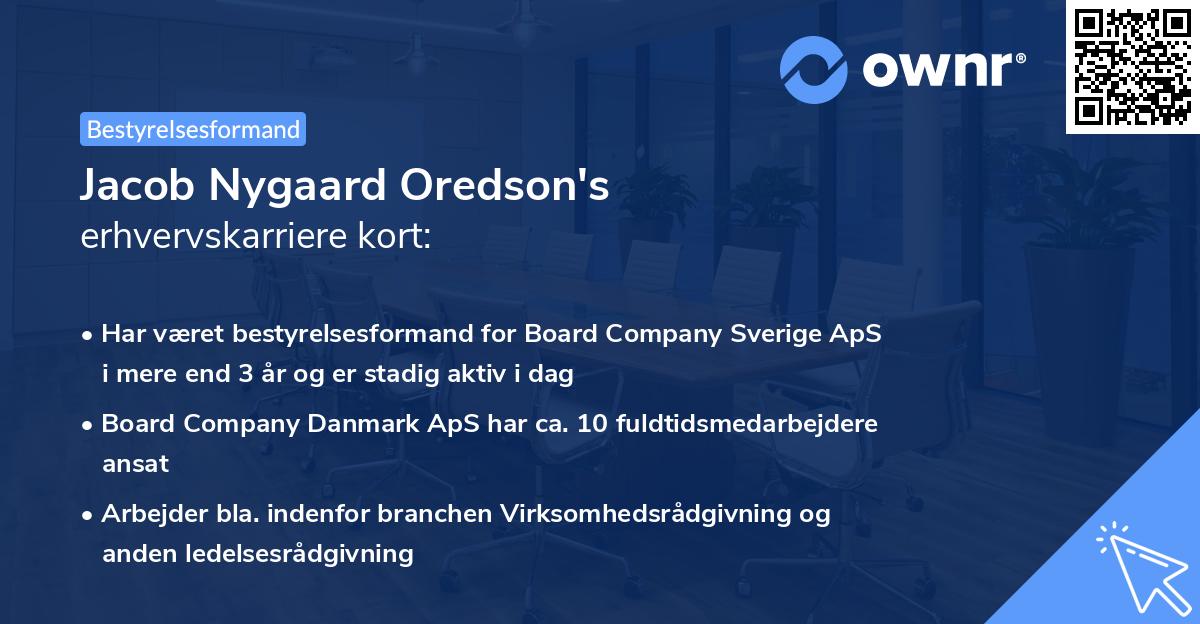 Jacob Nygaard Oredson's erhvervskarriere kort