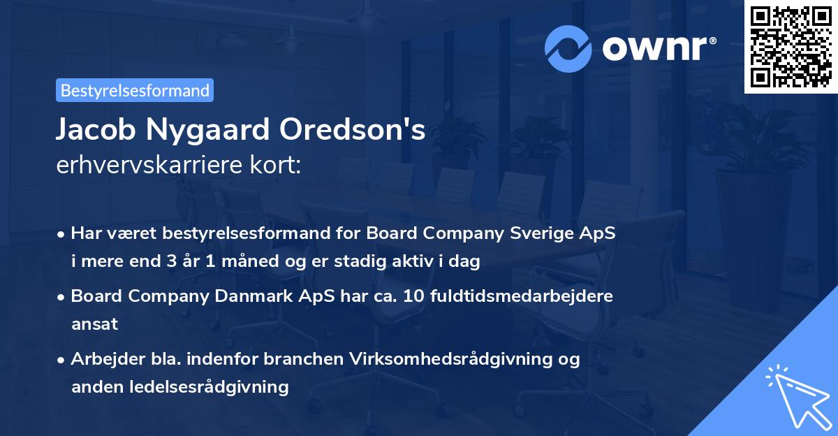 Jacob Nygaard Oredson's erhvervskarriere kort