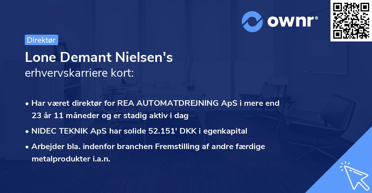 Lone Demant Nielsen's erhvervskarriere kort
