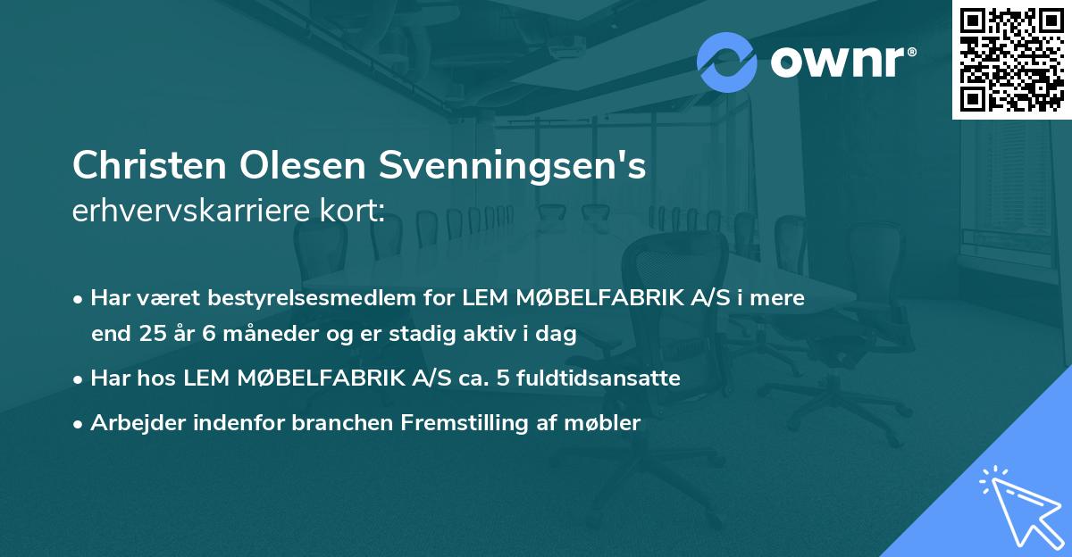 Christen Olesen Svenningsen's erhvervskarriere kort