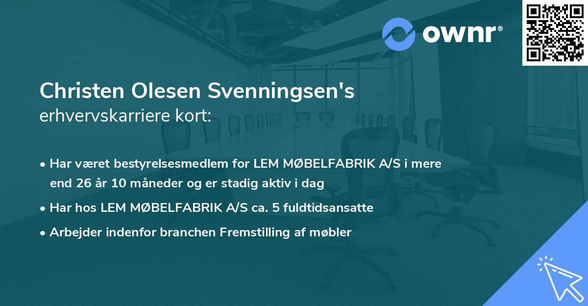 Christen Olesen Svenningsen's erhvervskarriere kort