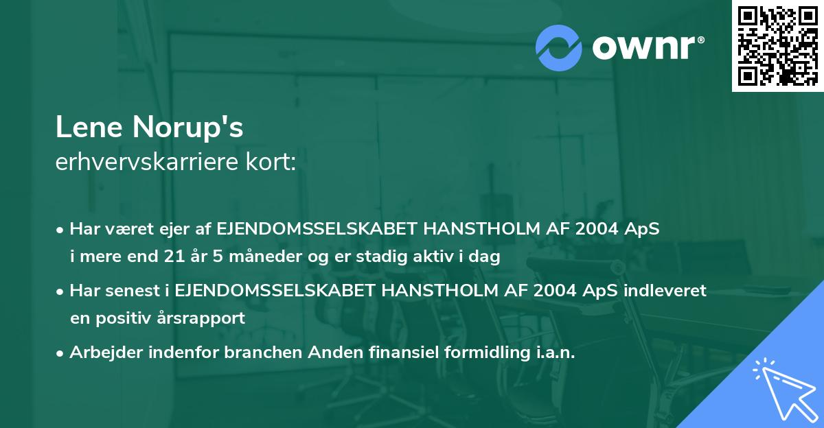 Lene Norup's erhvervskarriere kort