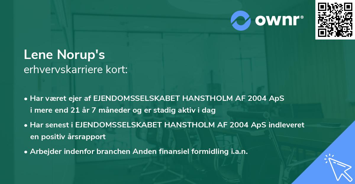 Lene Norup's erhvervskarriere kort