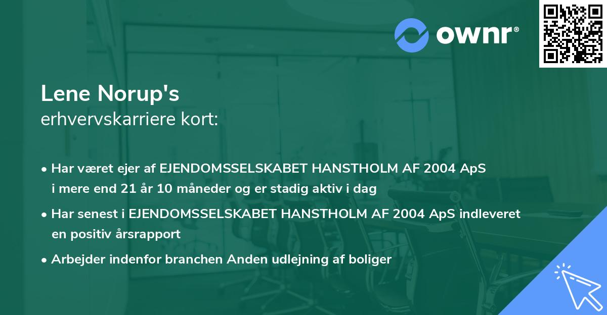 Lene Norup's erhvervskarriere kort