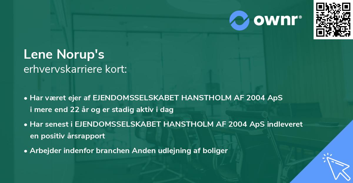 Lene Norup's erhvervskarriere kort
