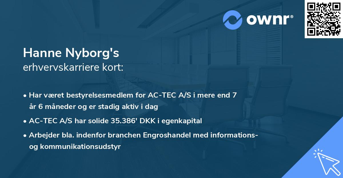 Hanne Nyborg's erhvervskarriere kort