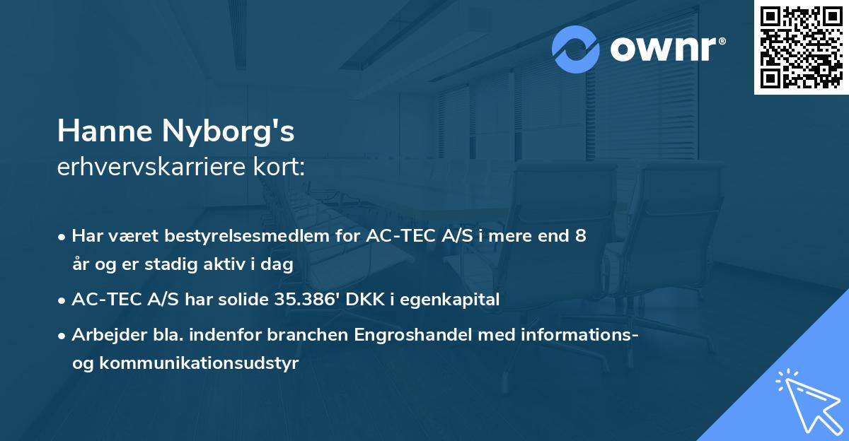 Hanne Nyborg's erhvervskarriere kort