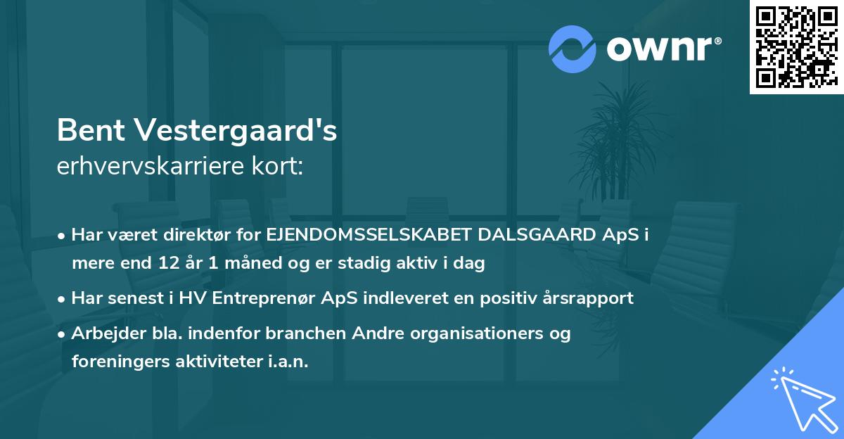 Bent Vestergaard's erhvervskarriere kort