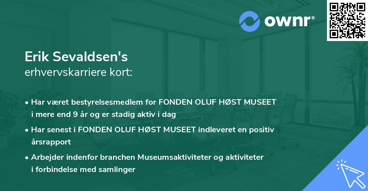 Erik Sevaldsen's erhvervskarriere kort