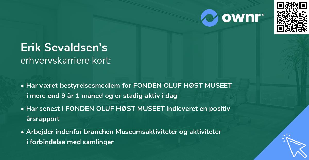 Erik Sevaldsen's erhvervskarriere kort