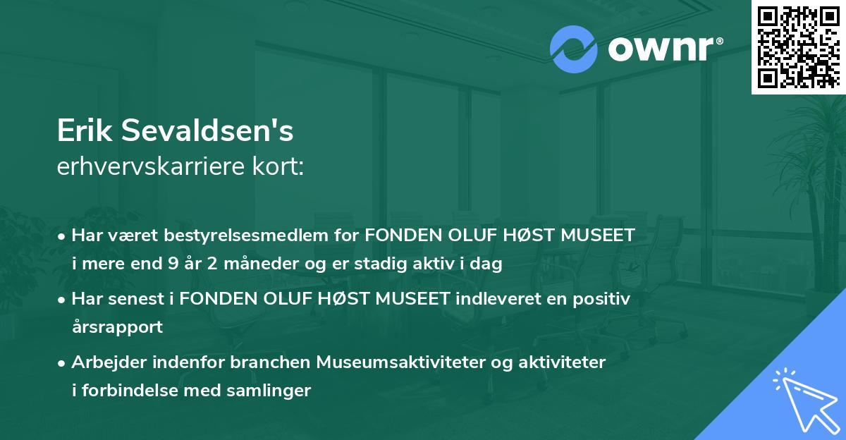 Erik Sevaldsen's erhvervskarriere kort