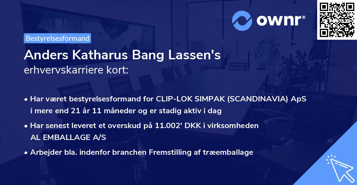 Anders Katharus Bang Lassen's erhvervskarriere kort