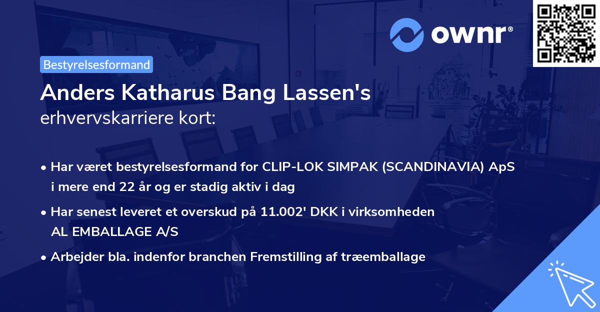Anders Katharus Bang Lassen's erhvervskarriere kort