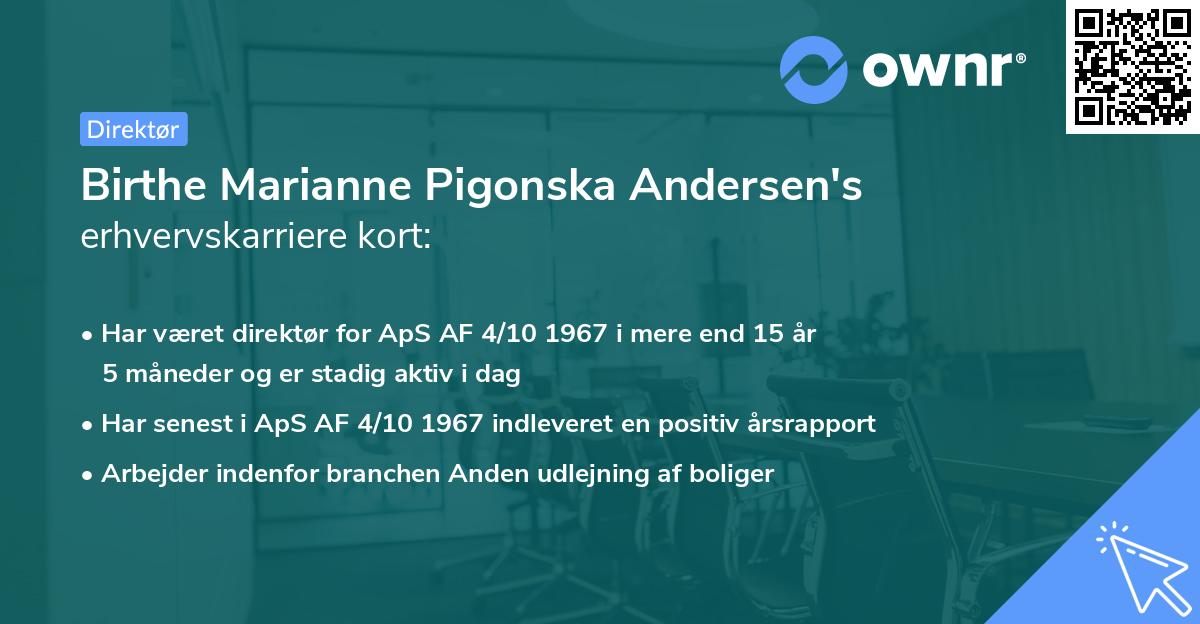 Birthe Marianne Pigonska Andersen's erhvervskarriere kort