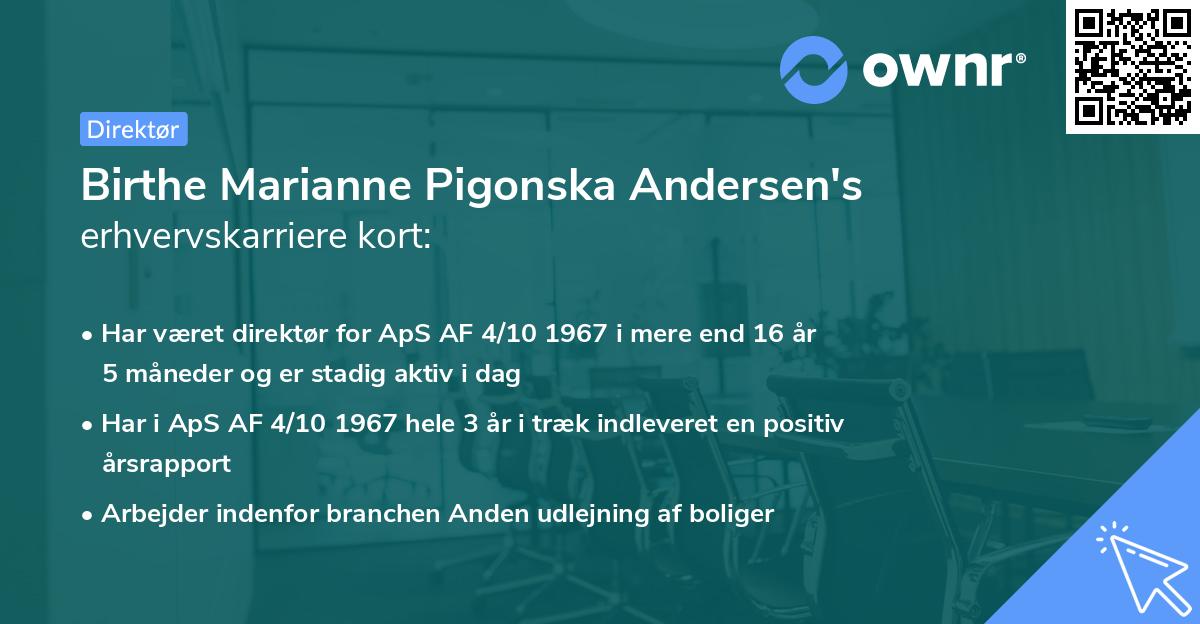 Birthe Marianne Pigonska Andersen's erhvervskarriere kort