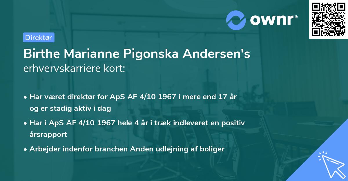 Birthe Marianne Pigonska Andersen's erhvervskarriere kort