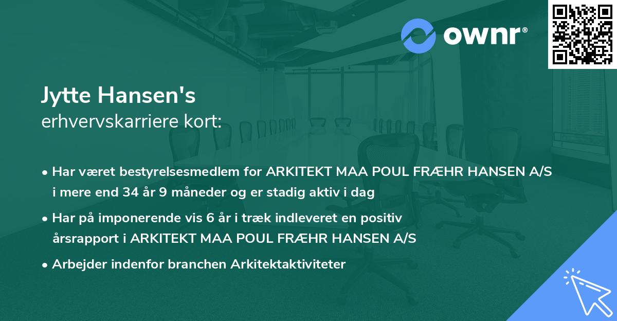 Jytte Hansen's erhvervskarriere kort