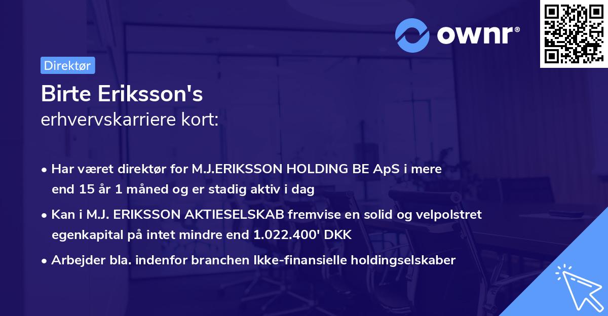 Birte Eriksson's erhvervskarriere kort