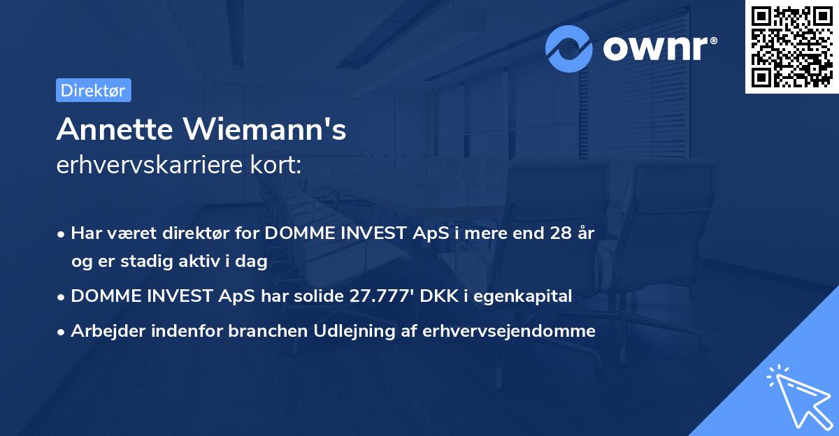 Annette Wiemann's erhvervskarriere kort