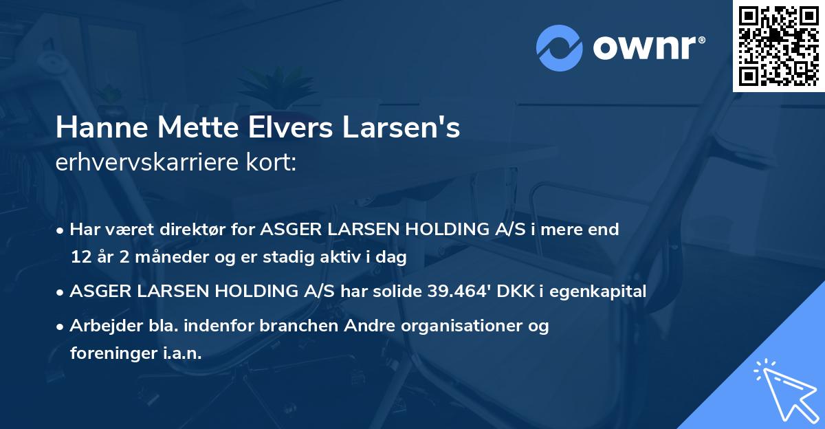 Hanne Mette Elvers Larsen's erhvervskarriere kort