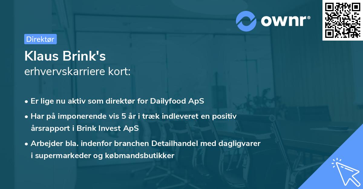 Klaus Brink's erhvervskarriere kort