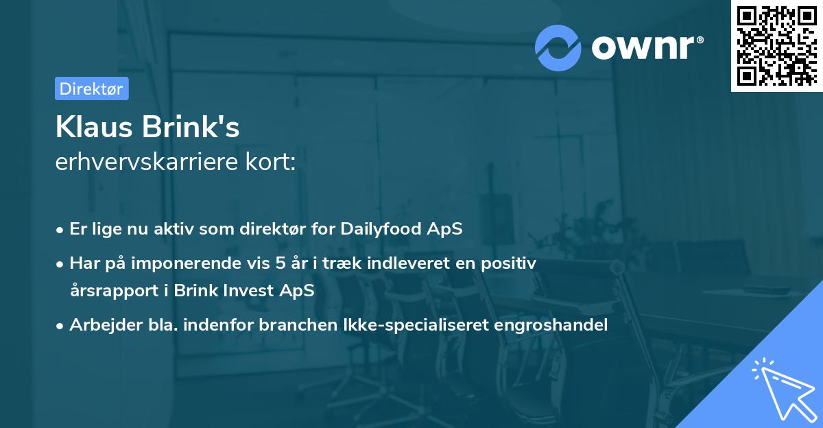 Klaus Brink's erhvervskarriere kort