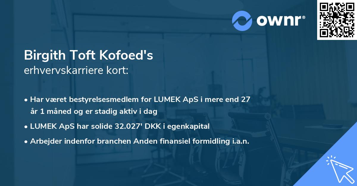Birgith Toft Kofoed's erhvervskarriere kort