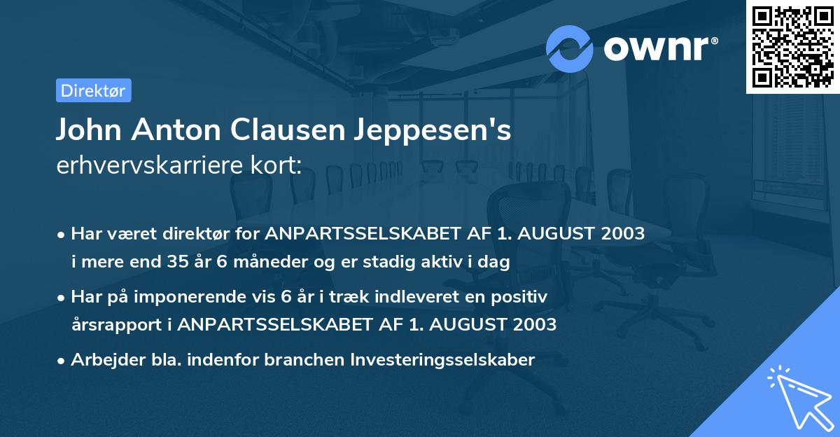 John Anton Clausen Jeppesen's erhvervskarriere kort