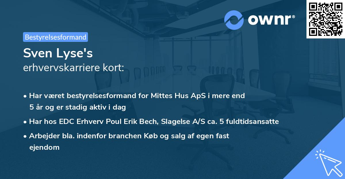 Sven Lyse's erhvervskarriere kort