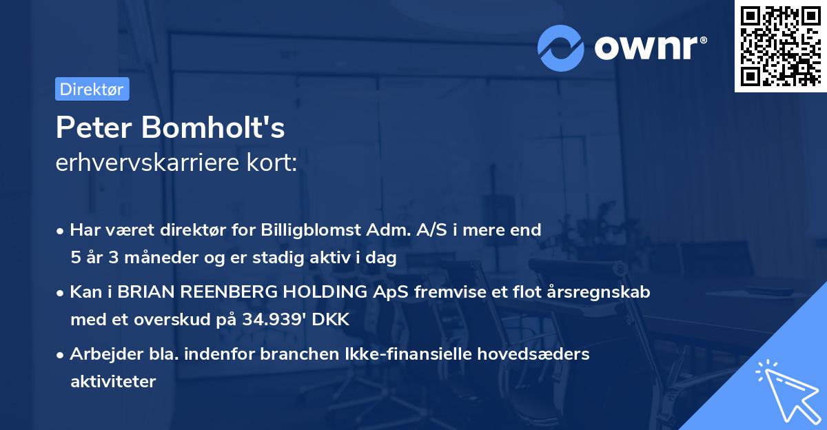 Peter Bomholt's erhvervskarriere kort