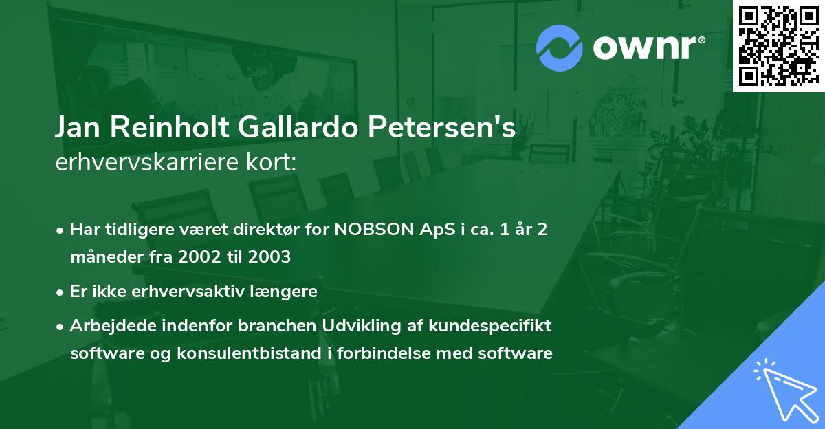Jan Reinholt Gallardo Petersen's erhvervskarriere kort