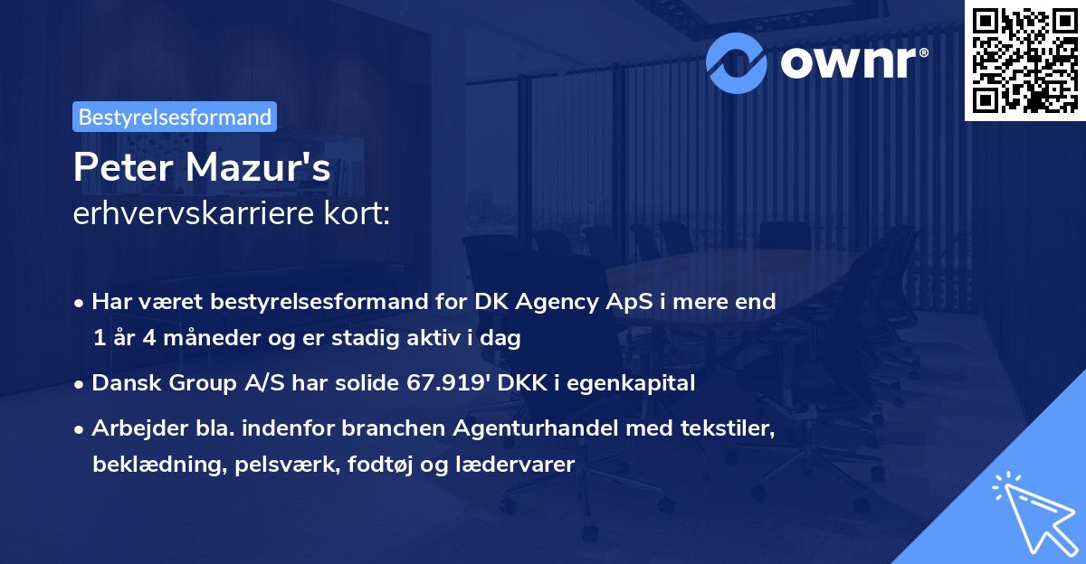 Peter Mazur's erhvervskarriere kort