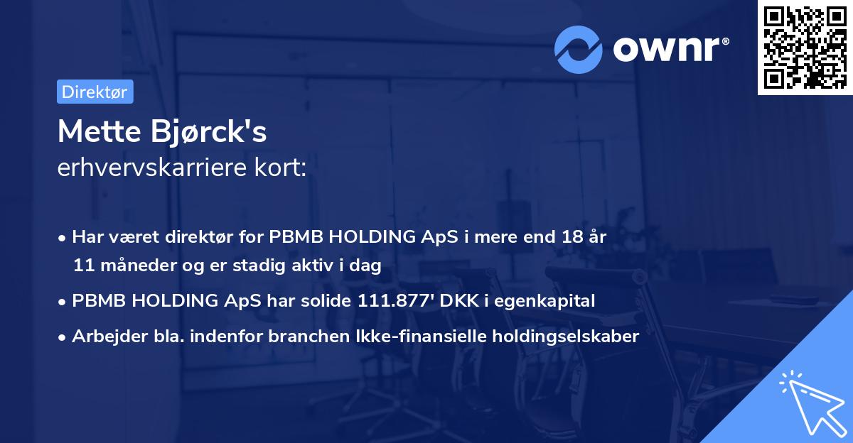 Mette Bjørck's erhvervskarriere kort