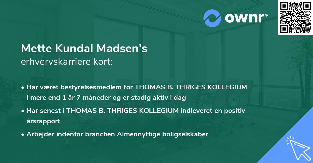 Mette Kundal Madsen's erhvervskarriere kort