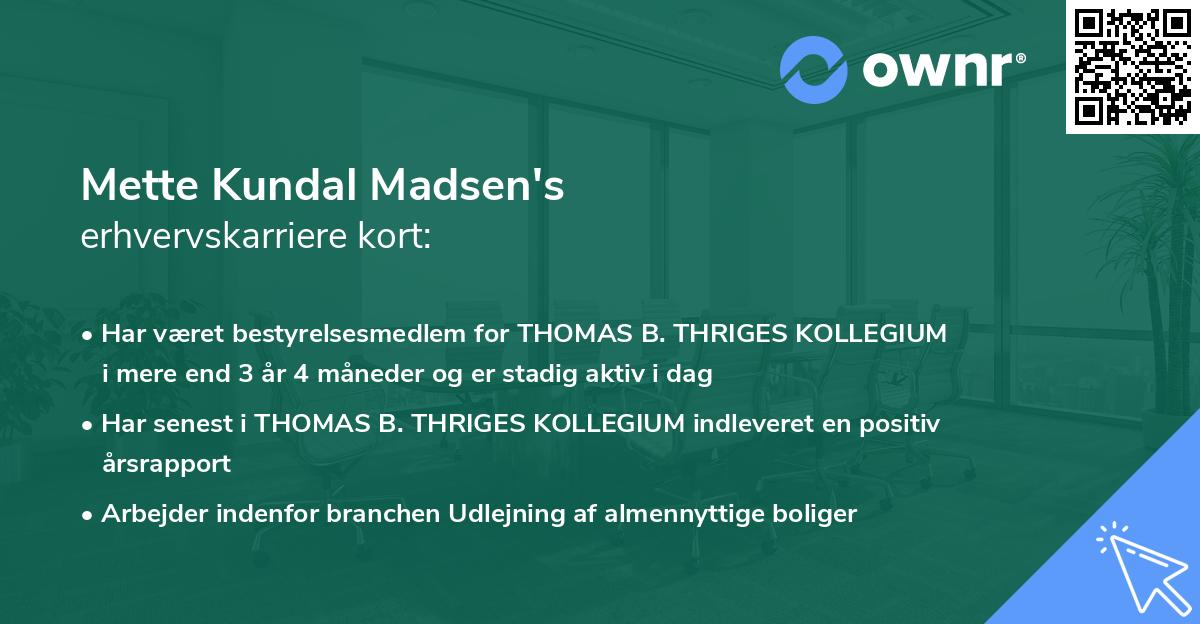 Mette Kundal Madsen's erhvervskarriere kort