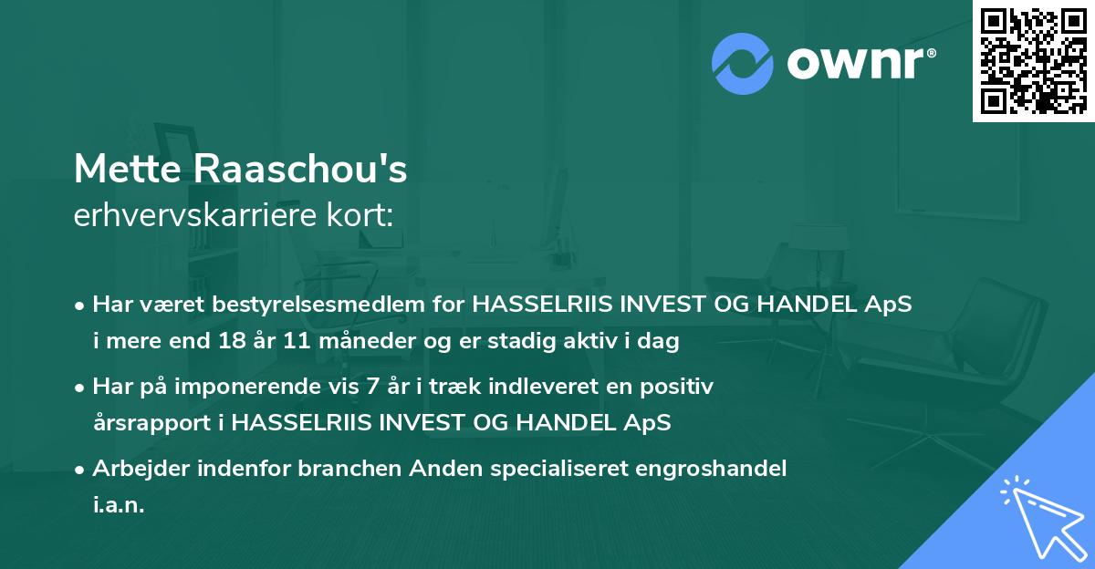 Mette Raaschou's erhvervskarriere kort