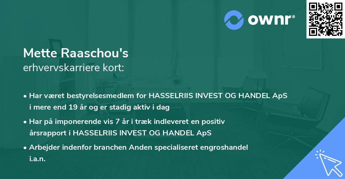 Mette Raaschou's erhvervskarriere kort