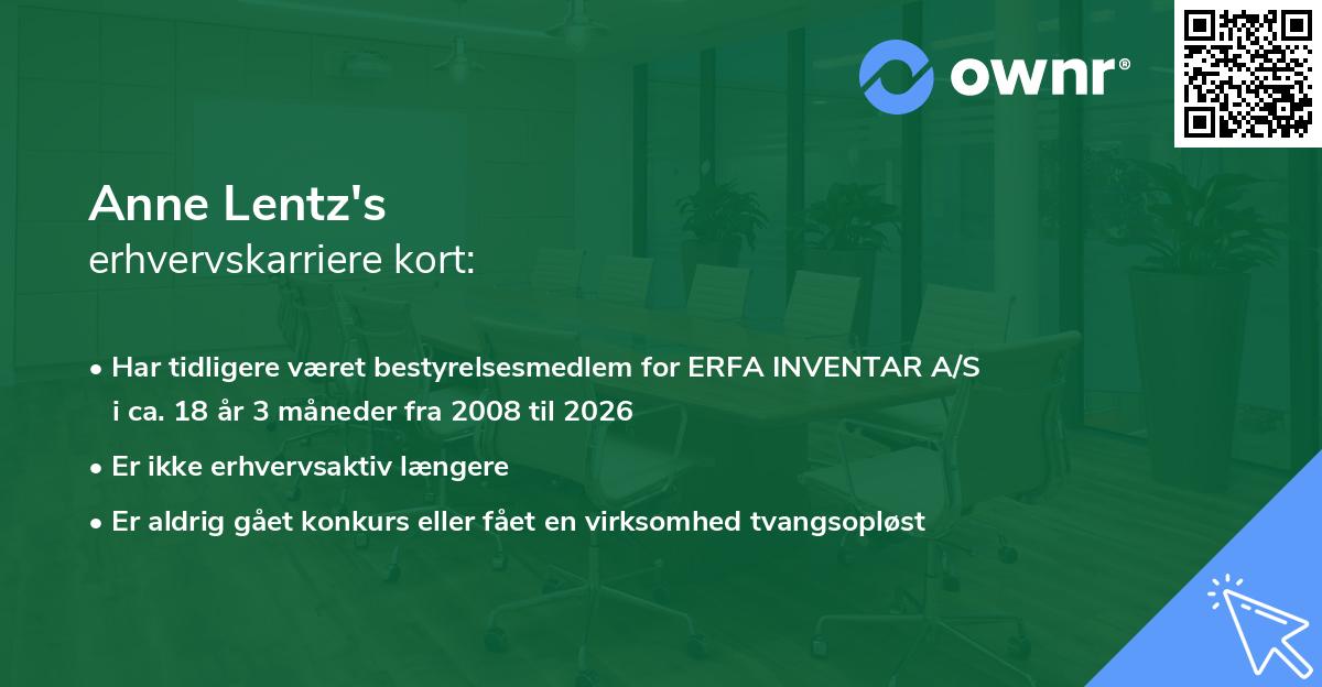 Anne Lentz's erhvervskarriere kort